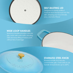 VAV GET Enameled Cast Iron Dutch Oven Braiser. 28cm, 3.79L, Ocean Blue, Induction & All Hob Compatible, Oven & Grill Safe