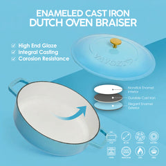 VAV GET Enameled Cast Iron Dutch Oven Braiser. 28cm, 3.79L, Ocean Blue, Induction & All Hob Compatible, Oven & Grill Safe