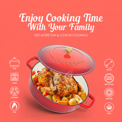 VAV GET Enameled Cast Iron Dutch Oven Braiser. 28cm, 3.79L, Cherry Red, Induction & All Hob Compatible, Oven & Grill Safe