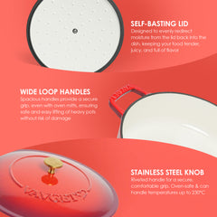 VAV GET Enameled Cast Iron Dutch Oven Braiser. 28cm, 3.79L, Cherry Red, Induction & All Hob Compatible, Oven & Grill Safe