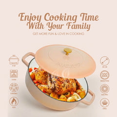 VAV GET Enameled Cast Iron Dutch Oven Braiser. 28cm, 3.79L, Peach, Induction & All Hob Compatible, Oven & Grill Safe