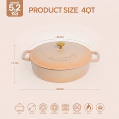 VAV GET Enameled Cast Iron Dutch Oven Braiser. 28cm, 3.79L, Peach, Induction & All Hob Compatible, Oven & Grill Safe