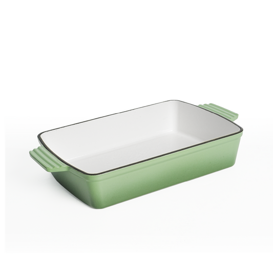 VAV GET Healthy & Safe Enamel Cast Iron Rectangular Roasting Dish, (12-Inch, Green) Oven & Induction Compatible, Easy-Clean Non-Stick Interior