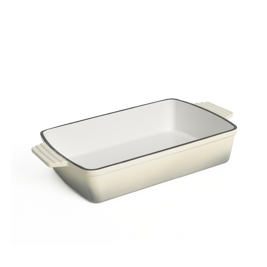 VAV GET Healthy & Safe Enamel Cast Iron Rectangular Roasting Dish, (12-Inch, Cream) Oven & Induction Compatible, Easy-Clean Non-Stick Interior