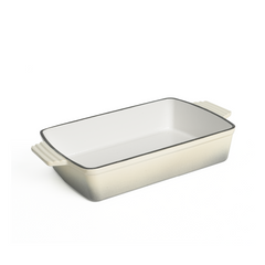 VAV GET Healthy & Safe Enamel Cast Iron Rectangular Roasting Dish, (12-Inch, Cream) Oven & Induction Compatible, Easy-Clean Non-Stick Interior
