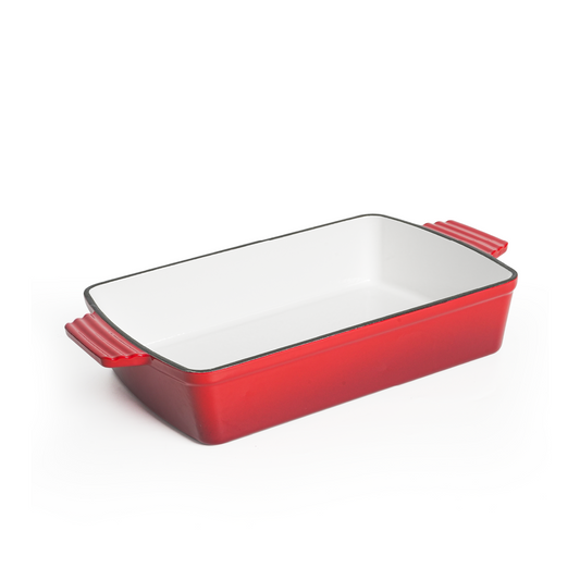VAV GET Healthy & Safe Enamel Cast Iron Rectangular Roasting Dish, (12-Inch, Red) Oven & Induction Compatible, Easy-Clean Non-Stick Interior