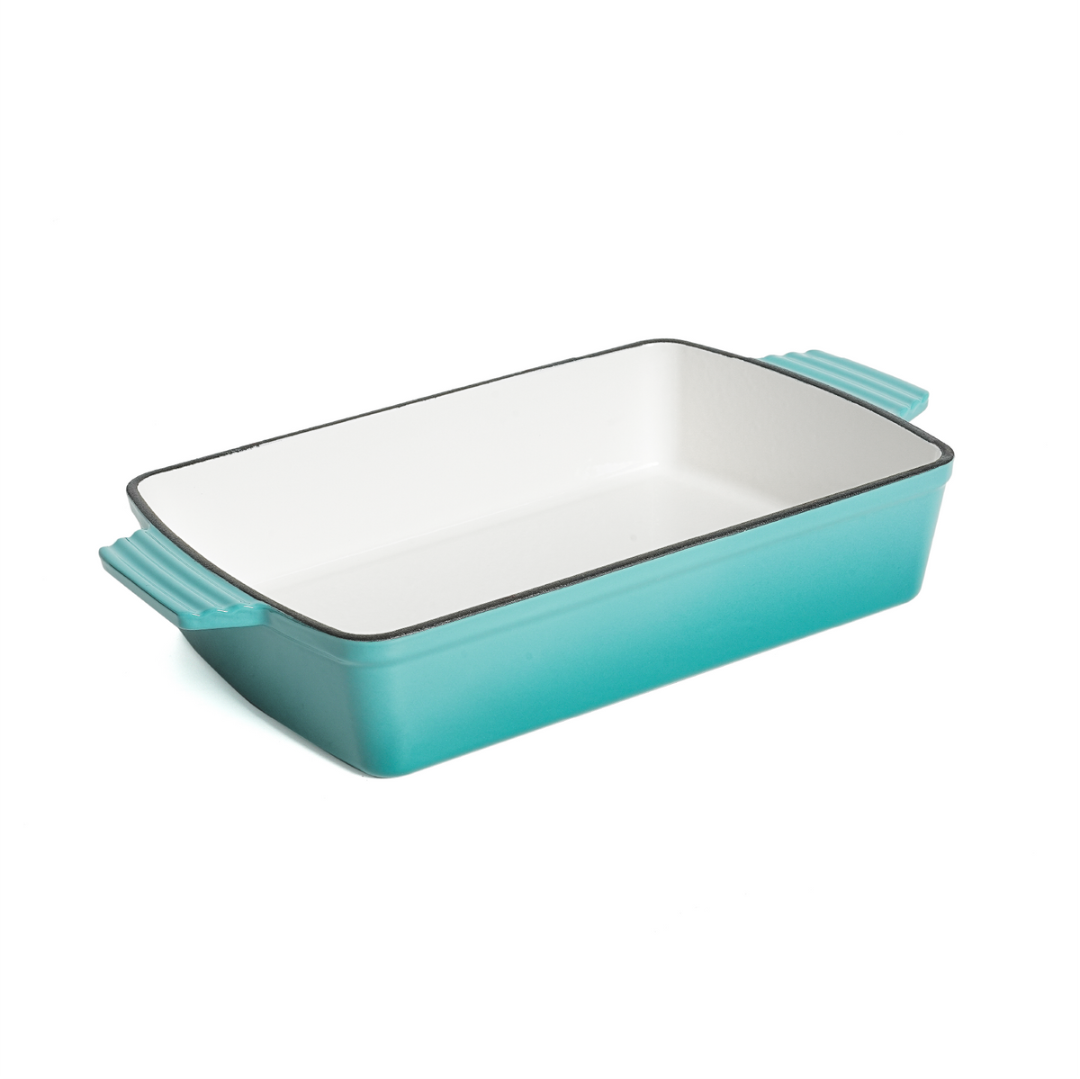 VAV GET Healthy & Safe Enamel Cast Iron Rectangular Roasting Dish, (12-Inch, Teal) Oven & Induction Compatible, Easy-Clean Non-Stick Interior