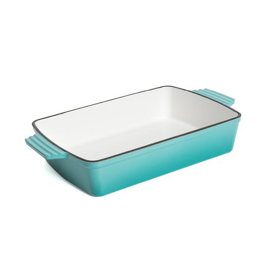 VAV GET Healthy & Safe Enamel Cast Iron Rectangular Roasting Dish, (12-Inch, Teal) Oven & Induction Compatible, Easy-Clean Non-Stick Interior