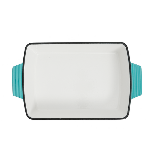 VAV GET Healthy & Safe Enamel Cast Iron Rectangular Roasting Dish, (12-Inch, Teal) Oven & Induction Compatible, Easy-Clean Non-Stick Interior