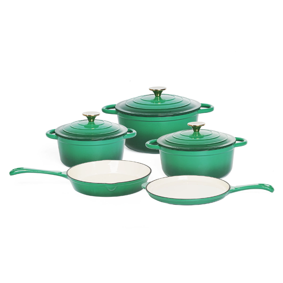 VAV GET Healthy and Safe Non-Stick Enameled Cast Iron 8-Piece Dutch Oven Cookware Set. Includes: 24cm Dutch Oven Fry Pan, Dutch Oven Crepe Pan, 18cm, 21cm, and 24cm Dutch Ovens with Lids.