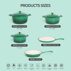 VAV GET Healthy and Safe Non-Stick Enameled Cast Iron 8-Piece Dutch Oven Cookware Set. Includes: 24cm Dutch Oven Fry Pan, Dutch Oven Crepe Pan, 18cm, 21cm, and 24cm Dutch Ovens with Lids.