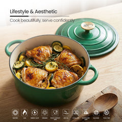 VAV GET Healthy and Safe Non-Stick Enameled Cast Iron 8-Piece Dutch Oven Cookware Set. Includes: 24cm Dutch Oven Fry Pan, Dutch Oven Crepe Pan, 18cm, 21cm, and 24cm Dutch Ovens with Lids.