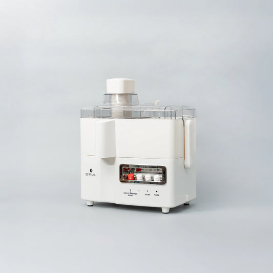 Gratus 400 Watts Food Processor Blender/Juicer, 3-speed control with safety arm, stainless steel housing, removable residue.