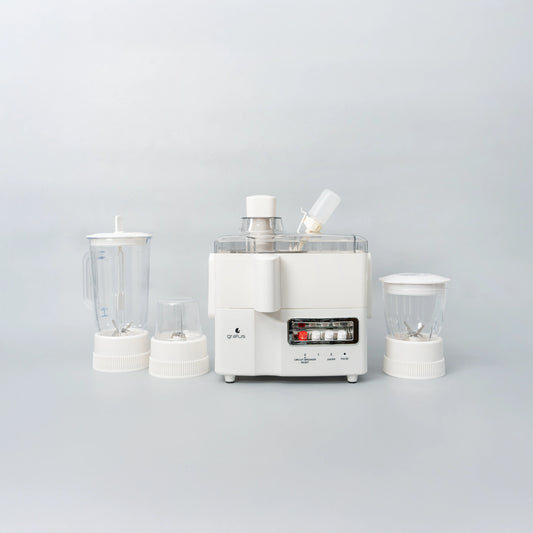 Gratus 400 Watts Food Processor Blender/Juicer, 3-speed control with safety arm, stainless steel housing, removable residue.