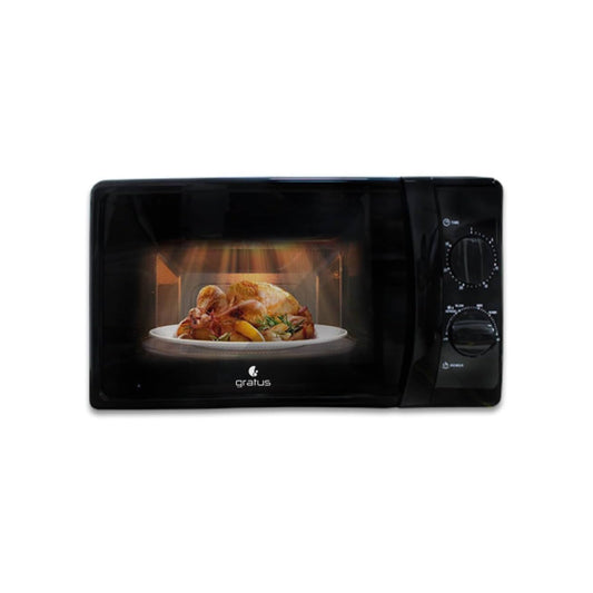 Gratus Solo Microwave Oven with Full Glass Door, 20L, Black, 1150W Dual Dial, 1-Year Warranty.