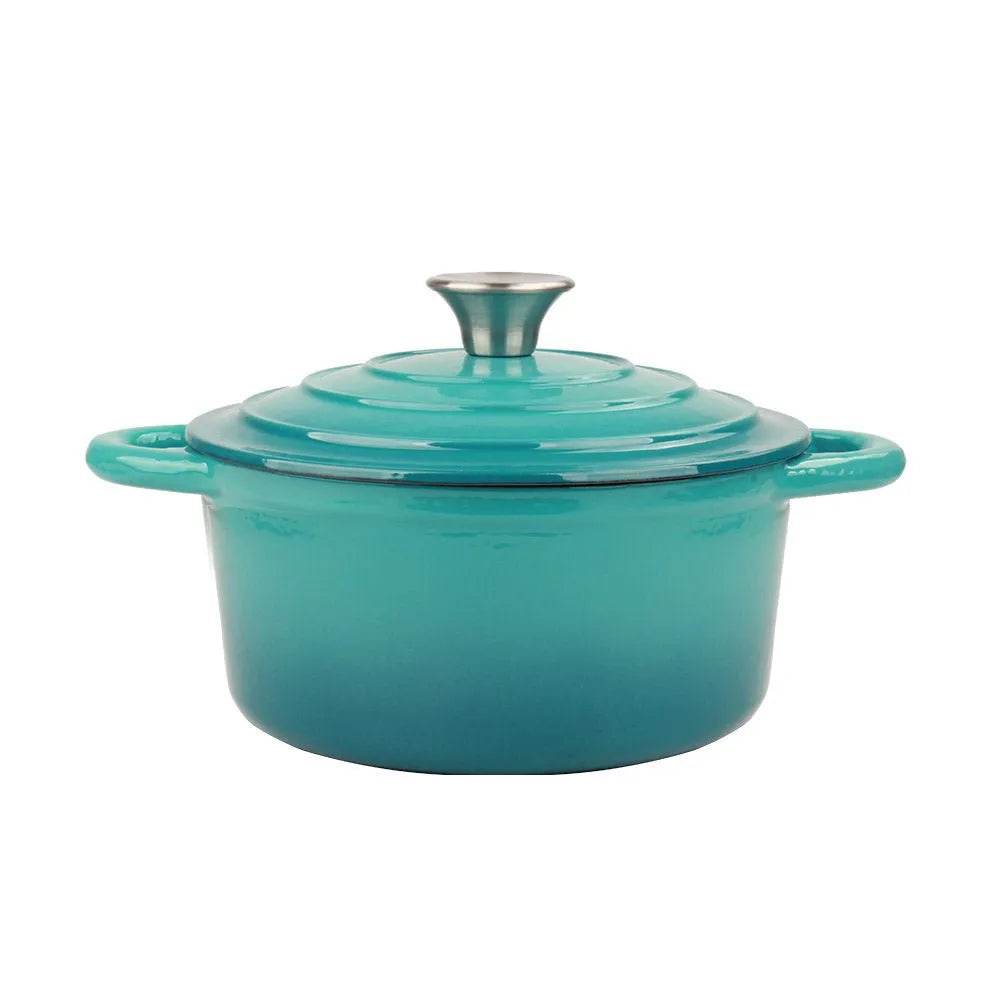Healthy and Safe, Non-Stick Enameled Cast Iron Dutch Oven Casserole, 21.5x10cm / 8.5x3.9Inch – Blue Green
