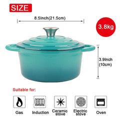 Healthy and Safe, Non-Stick Enameled Cast Iron Dutch Oven Casserole, 21.5x10cm / 8.5x3.9Inch – Blue Green