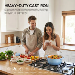 VAV GET 6QT Enameled Cast Iron Round Dutch Oven, Family Style Heavy-Duty Pre-Seasoned Cookware, Healthy & Safe Non-Stick, Oven & Stovetop Safe – Light Cornflower Blue