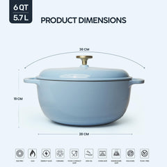 VAV GET 6QT Enameled Cast Iron Round Dutch Oven, Family Style Heavy-Duty Pre-Seasoned Cookware, Healthy & Safe Non-Stick, Oven & Stovetop Safe – Light Cornflower Blue