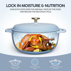 VAV GET 6QT Enameled Cast Iron Round Dutch Oven, Family Style Heavy-Duty Pre-Seasoned Cookware, Healthy & Safe Non-Stick, Oven & Stovetop Safe – Light Cornflower Blue