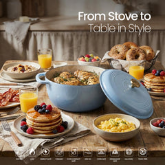 VAV GET 6QT Enameled Cast Iron Round Dutch Oven, Family Style Heavy-Duty Pre-Seasoned Cookware, Healthy & Safe Non-Stick, Oven & Stovetop Safe – Light Cornflower Blue