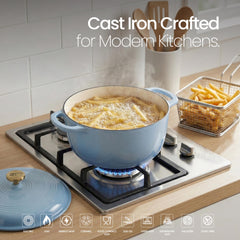VAV GET 6QT Enameled Cast Iron Round Dutch Oven, Family Style Heavy-Duty Pre-Seasoned Cookware, Healthy & Safe Non-Stick, Oven & Stovetop Safe – Light Cornflower Blue