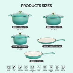 VAV GET Healthy and Safe Non-Stick Enameled Cast Iron 8-Piece Dutch Oven Cookware Set. Includes: 24cm Dutch Oven Fry Pan, Dutch Oven Crepe Pan, 18cm, 21cm, and 24cm Dutch Ovens with Lids.