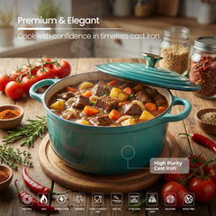 VAV GET Healthy and Safe Non-Stick Enameled Cast Iron 8-Piece Dutch Oven Cookware Set. Includes: 24cm Dutch Oven Fry Pan, Dutch Oven Crepe Pan, 18cm, 21cm, and 24cm Dutch Ovens with Lids.