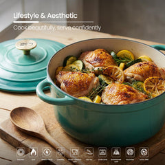 VAV GET Healthy and Safe Non-Stick Enameled Cast Iron 8-Piece Dutch Oven Cookware Set. Includes: 24cm Dutch Oven Fry Pan, Dutch Oven Crepe Pan, 18cm, 21cm, and 24cm Dutch Ovens with Lids.