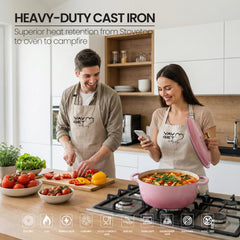 VAV GET 6QT Enameled Cast Iron Round Dutch Oven, Family Style Heavy-Duty Pre-Seasoned Cookware, Healthy & Safe Non-Stick, Oven & Stovetop Safe – Pink