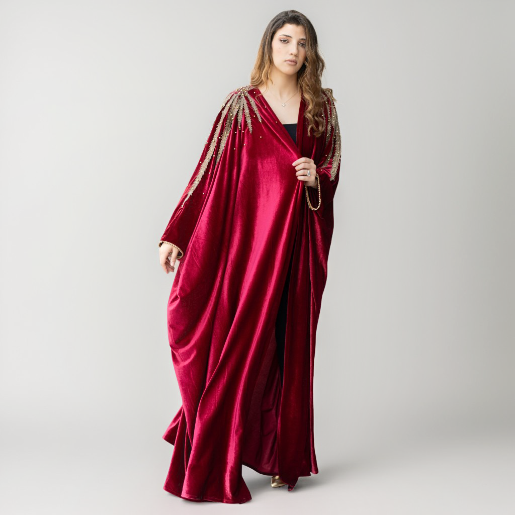 velvet abaya, printed abayas in uae, modern abaya in uae, floral design abaya, abaya online