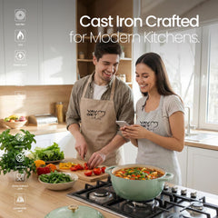 VAV GET 6QT Enameled Cast Iron Round Dutch Oven, Family Style Heavy-Duty Pre-Seasoned Cookware, Healthy & Safe Non-Stick, Oven & Stovetop Safe – Sage Green