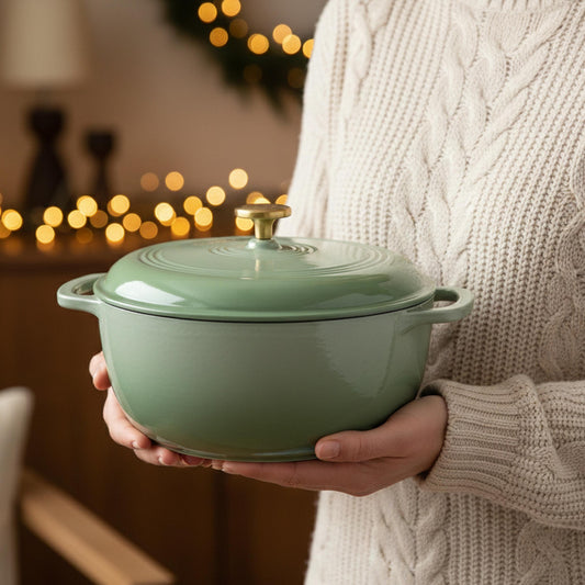 VAV GET 6QT Enameled Cast Iron Round Dutch Oven, Family Style Heavy-Duty Pre-Seasoned Cookware, Healthy & Safe Non-Stick, Oven & Stovetop Safe – Sage Green