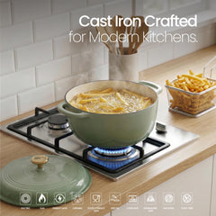 VAV GET 6QT Enameled Cast Iron Round Dutch Oven, Family Style Heavy-Duty Pre-Seasoned Cookware, Healthy & Safe Non-Stick, Oven & Stovetop Safe – Sage Green