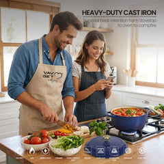 VAV GET 6QT Enameled Cast Iron Round Dutch Oven, Family Style Heavy-Duty Pre-Seasoned Cookware, Healthy & Safe Non-Stick, Oven & Stovetop Safe – Sapphire Blue