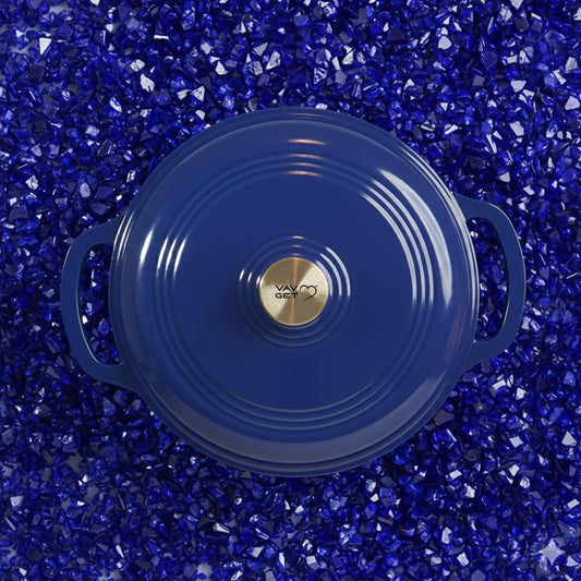 VAV GET 6QT Enameled Cast Iron Round Dutch Oven, Family Style Heavy-Duty Pre-Seasoned Cookware, Healthy & Safe Non-Stick, Oven & Stovetop Safe – Sapphire Blue