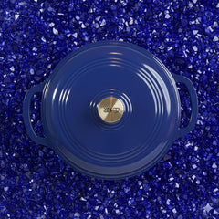 VAV GET 6QT Enameled Cast Iron Round Dutch Oven, Family Style Heavy-Duty Pre-Seasoned Cookware, Healthy & Safe Non-Stick, Oven & Stovetop Safe – Sapphire Blue