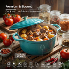 VAV GET Healthy and Safe Non-Stick Enameled Cast Iron 8-Piece Dutch Oven Cookware Set. Includes: 24cm Dutch Oven Fry Pan, Dutch Oven Crepe Pan, 18cm, 21cm, and 24cm Dutch Ovens with Lids.