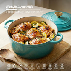 VAV GET Healthy and Safe Non-Stick Enameled Cast Iron 8-Piece Dutch Oven Cookware Set. Includes: 24cm Dutch Oven Fry Pan, Dutch Oven Crepe Pan, 18cm, 21cm, and 24cm Dutch Ovens with Lids.