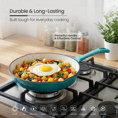 VAV GET Healthy and Safe Non-Stick Enameled Cast Iron 8-Piece Dutch Oven Cookware Set. Includes: 24cm Dutch Oven Fry Pan, Dutch Oven Crepe Pan, 18cm, 21cm, and 24cm Dutch Ovens with Lids.