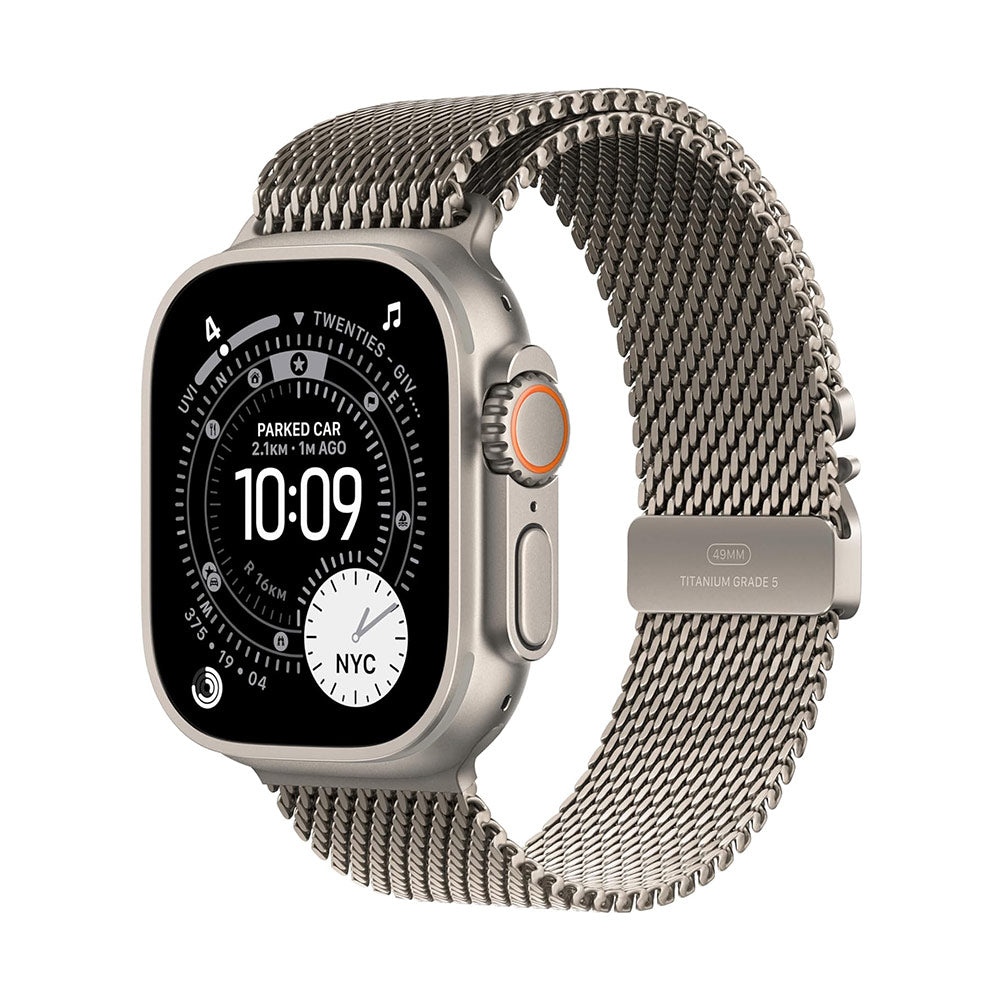 Apple Watch Ultra 3 GPS + Cellular 49mm Premium Running and Multisport Smartwatch with Rugged Natural Titanium Case with Natural Titanium Milanese Loop - Large. Advanced Health and Fitness Tracking  - Middle East Version