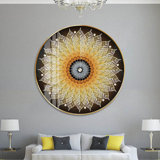 VAV GET - Wall Art Symmetric Figure Circle 70 cm Diameter Black Background Framed Crystal Painting
