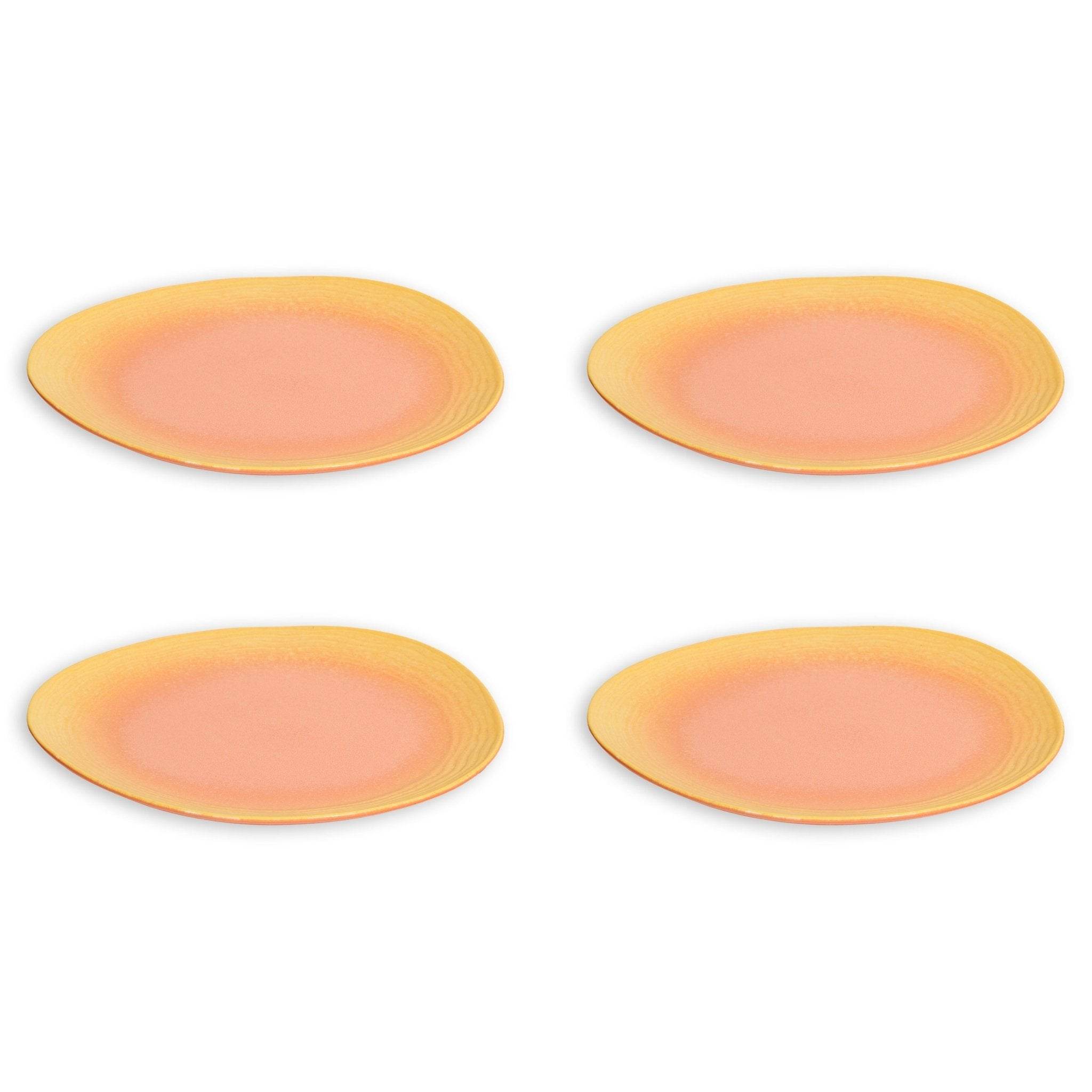 VAV GET 12-Piece Gradient Orange Dinnerware Set. Service for 4 includes: 4-pieces 28.3cm / 11inch Dinner Plates, 4-pieces 23cm / 9inch Appetizer Plates, 4-pieces 16.5cm / 6.5inch Bowls.