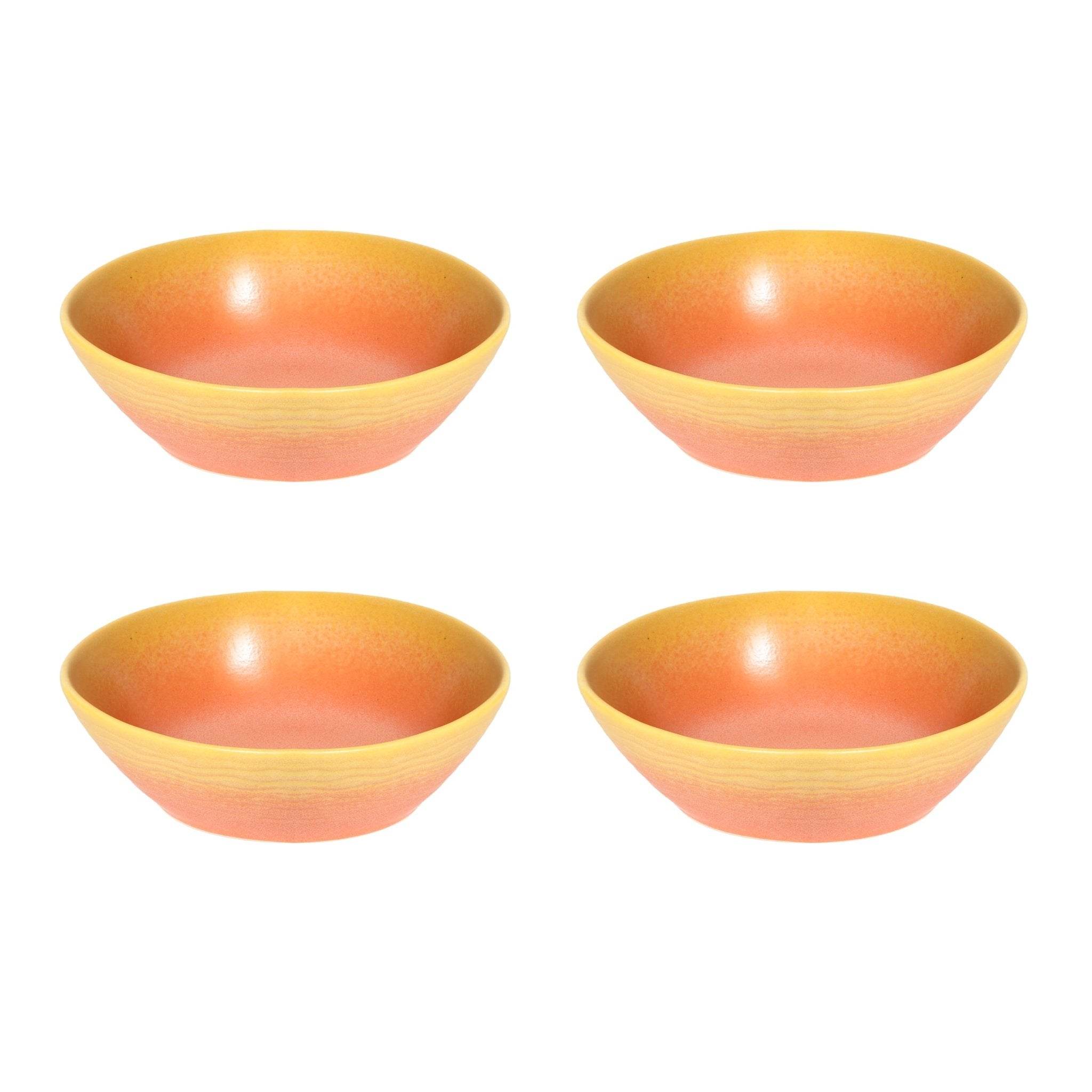 VAV GET 12-Piece Gradient Orange Dinnerware Set. Service for 4 includes: 4-pieces 28.3cm / 11inch Dinner Plates, 4-pieces 23cm / 9inch Appetizer Plates, 4-pieces 16.5cm / 6.5inch Bowls.