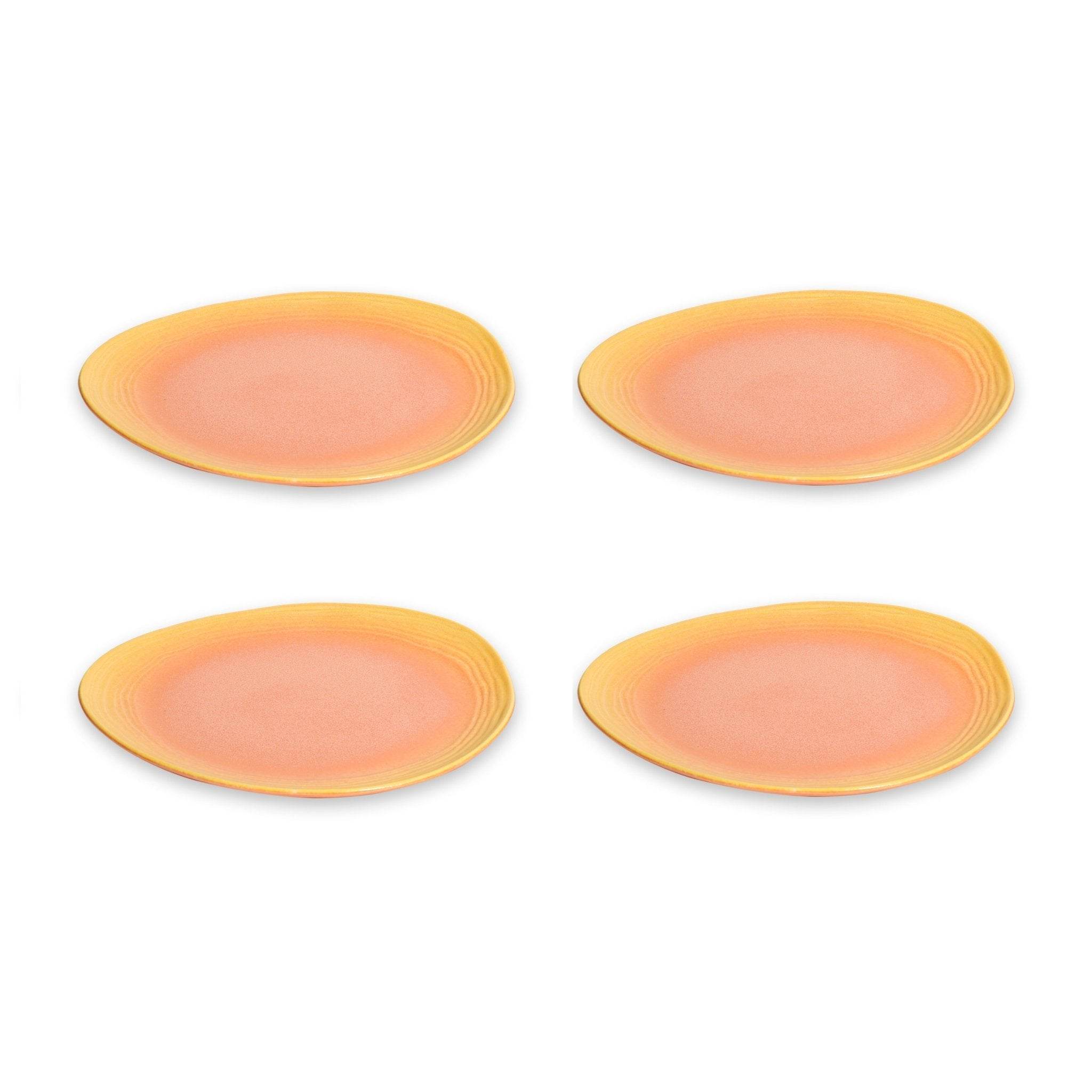 VAV GET 12-Piece Gradient Orange Dinnerware Set. Service for 4 includes: 4-pieces 28.3cm / 11inch Dinner Plates, 4-pieces 23cm / 9inch Appetizer Plates, 4-pieces 16.5cm / 6.5inch Bowls.