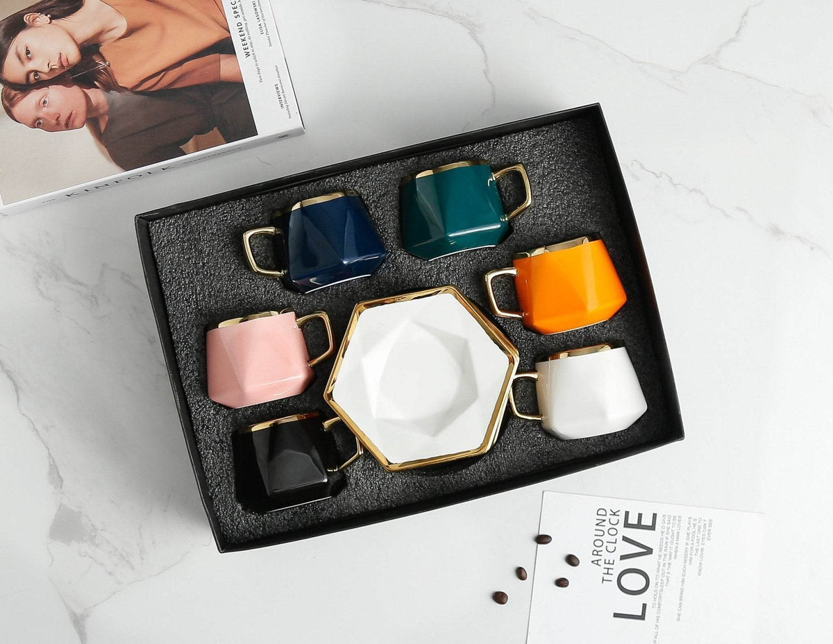 V A V 12-Piece Porcelain Coffee Cups (200 cc = 200 ml) & Saucers Set For 6 people