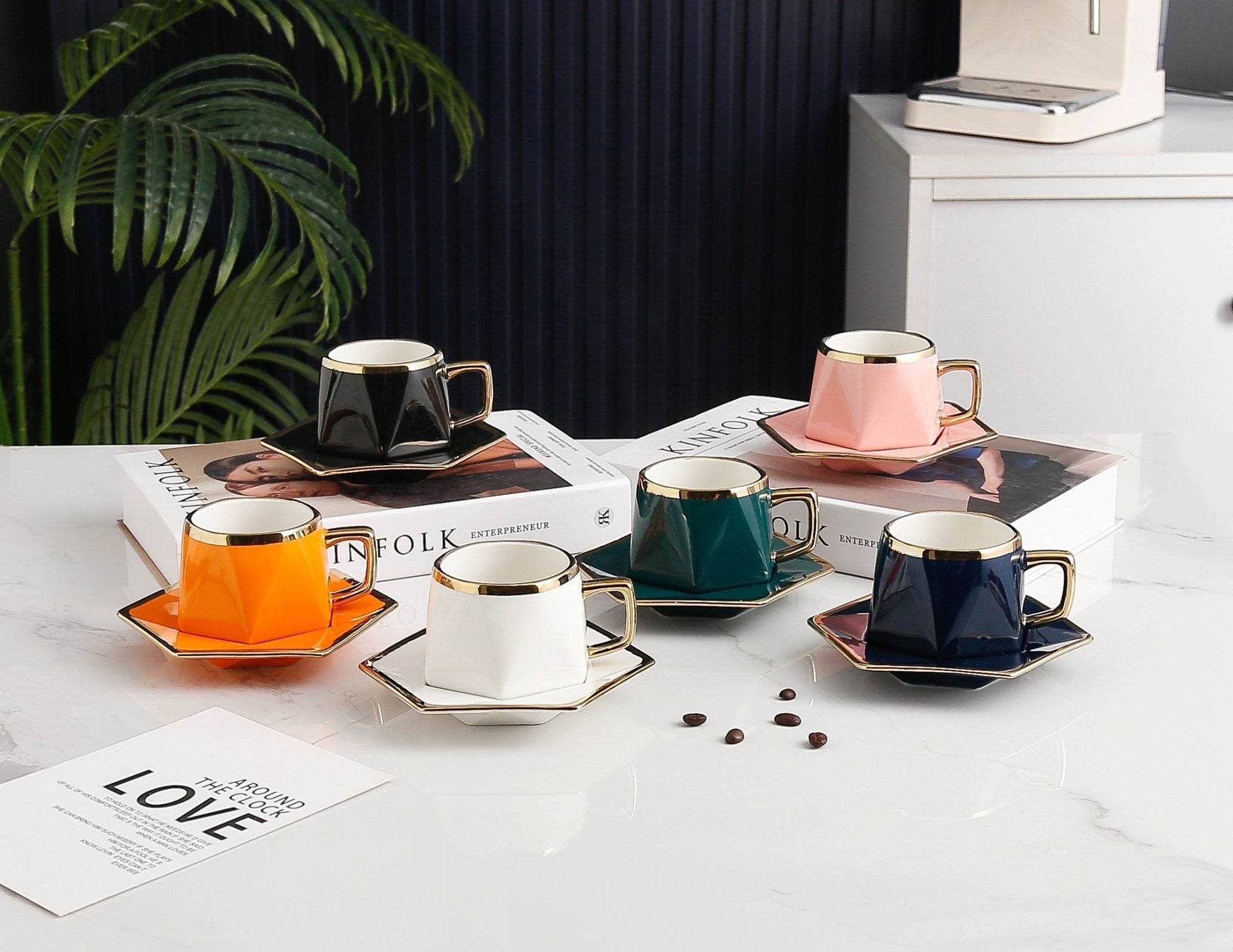 V A V 12-Piece Porcelain Coffee Cups (200 cc = 200 ml) & Saucers Set For 6 people