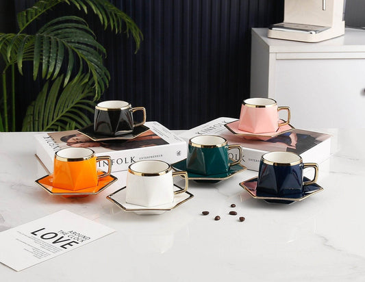 V A V 12-Piece Porcelain Coffee Cups (200 cc = 200 ml) & Saucers Set For 6 people