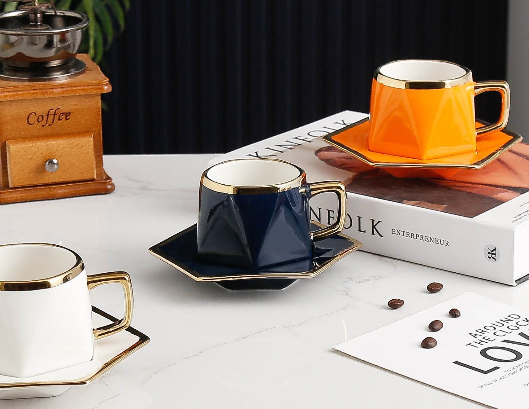 V A V 12-Piece Porcelain Coffee Cups (200 cc = 200 ml) & Saucers Set For 6 people