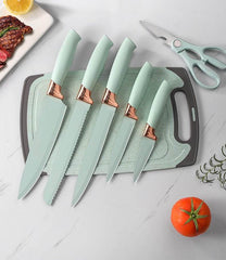 VAV GET 19-Piece Kitchen Knife and Utensils Set with Storage Rack, Silicone Cooking Utensils Set, Heat Resistant Kitchenware including cutting board, spoons whisk scraper spatula. Mint Green
